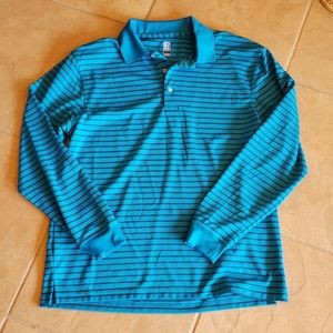 PGA Tour, collared blue striped long sleeve shirt